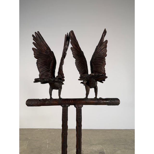 Bronze Double Eagle Sculpture on Japanese Stand, 68”h – Hand-Carved Style Pedestal Form For Sale - Image 10 of 13