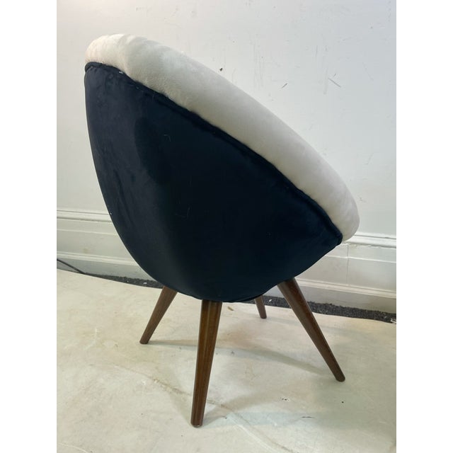 Modern Pair of Oeuf Lounge Chairs Designed In The Manner Of Jean Royere.Lushly Upholstered in Black And White Velveteen.