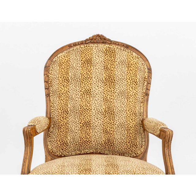 French Louis XV Style Leopard Print Upholstered Fauteuil For Sale - Image 3 of 9