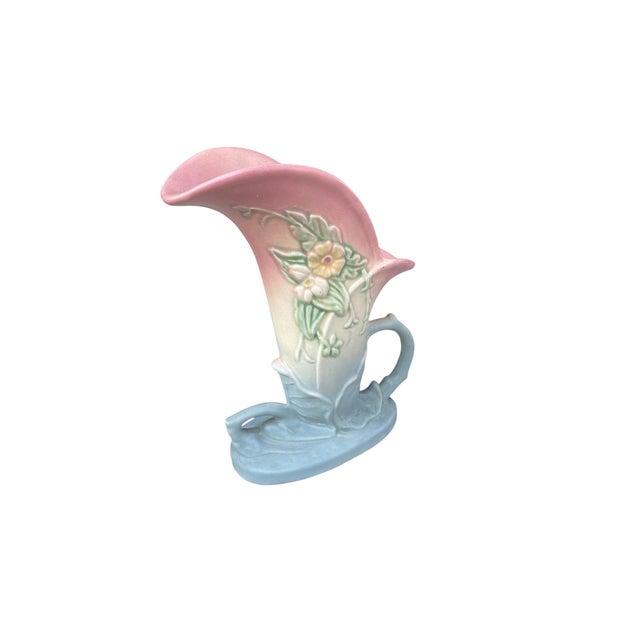 1940s Vase Hull 1940s Art Pottery Wildflower Cornucopia Handled Book Piece Vase For Sale - Image 5 of 8