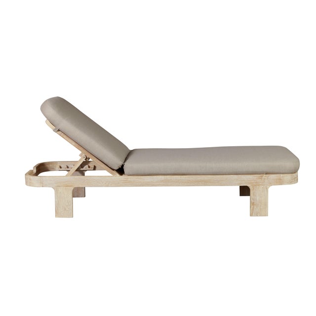 Modern Eclipse Outdoor Solid Teak Wood Natural Look Sun Lounger - Grey Fabric For Sale - Image 3 of 11