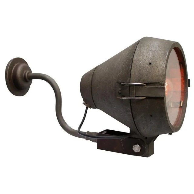 Vintage Industrial Dutch Grey Cast Clear Glass Wall Lamp by Philips For Sale - Image 11 of 11