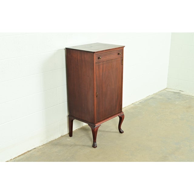 Berkey & Gay Antique Victorian Carved Inlaid Mahogany Music Cabinet, Circa 1900 For Sale - Image 4 of 15