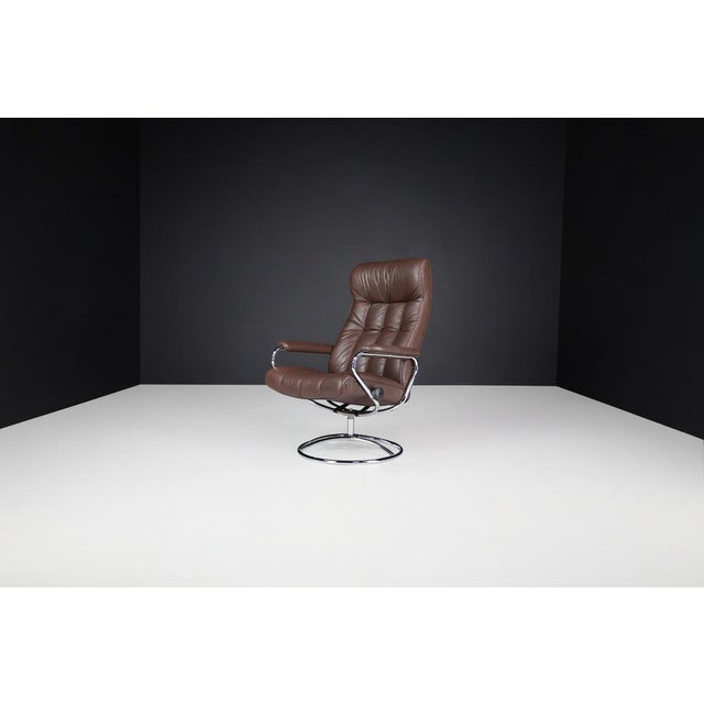 Vintage Scandinavian Leather Lounge Chair from Ekornes Stressless, 1980 For Sale - Image 12 of 13