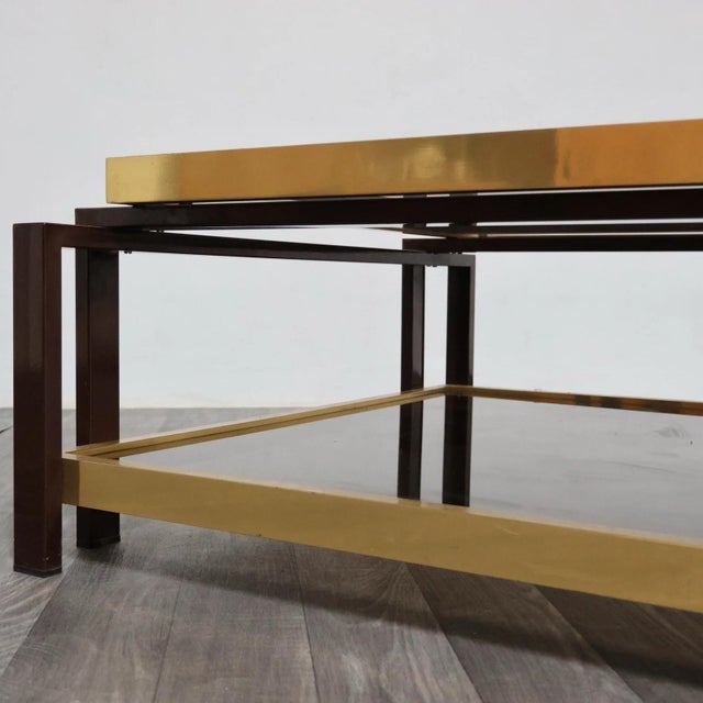 Hollywood Regency Geometric Brass and Glass Coffee Table, 1970s For Sale - Image 6 of 15