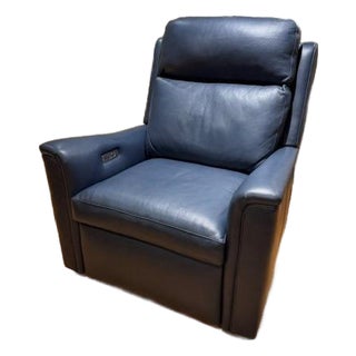 Hancock & Moore Navy Leather Power Recliner For Sale