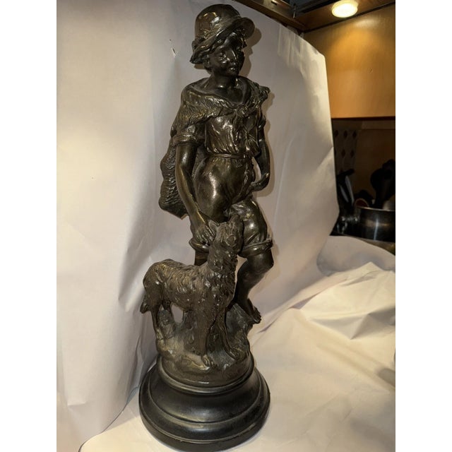 Large Antique French Moreau Statue - Boy With Dog For Sale - Image 4 of 5