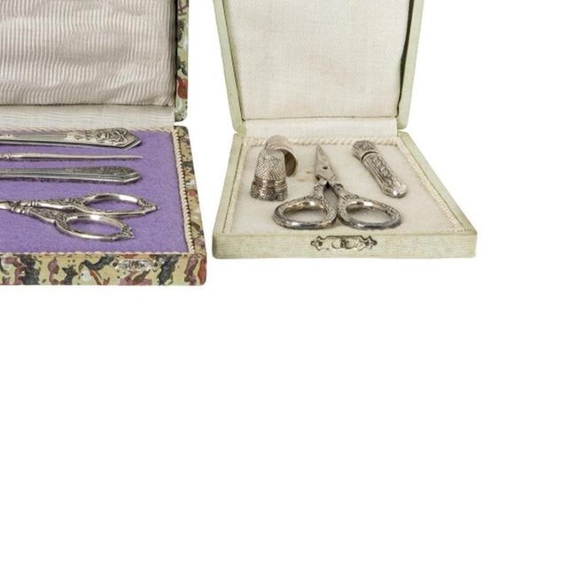 Silver Sewing Utensils in Three Cases, 19th Century For Sale - Image 5 of 6