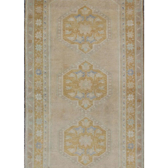 Keivan Woven Arts, vintage Turkish Oushak runner with floral medallions, rug en-140350, country of origin / type: Turkey /...