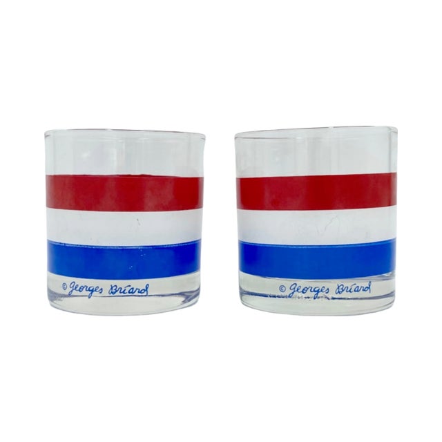 Georges Briard Vintage Set 4 Georges Briard Red White Blue Rocks Glasses July 4th Barware For Sale - Image 4 of 10