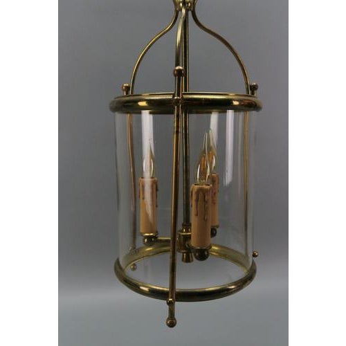 French Neoclassical Brass and Clear Glass Round Hanging Lantern, 1950s For Sale - Image 15 of 18