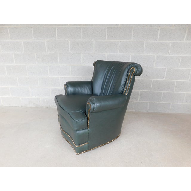 Hancock & Moore Swivel Rocking Leather Club Chair Original upholstery is very good condition, Darker Slate green color...