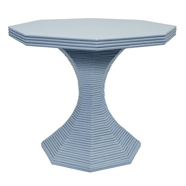 Wood Matthew Izzo Home - Octavia 36" Octagonal Light Blue Rattan Feature Table For Sale - Image 7 of 7
