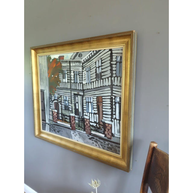 1970s 1974 Modernist 'Facade in Focus' Vintage Swedish Expressive Street Scene Oil Painting, Framed For Sale - Image 5 of 11