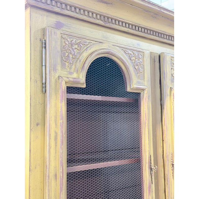 Mid 20th Century Distressed Farmhouse Wire Door Hutch Cabinet For Sale - Image 10 of 11