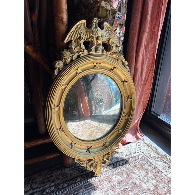 Antique Federal Convex Eagle Mirror Gold Gilt Americana Bullseye Wall Mirror For Sale In Houston - Image 6 of 11