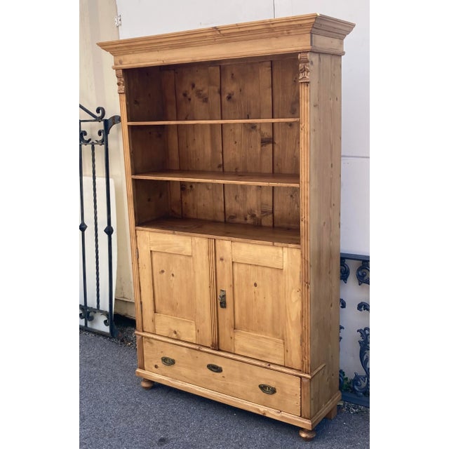 Rustic European Pine Bookcase With Doors From Vintage Armoire For Sale - Image 3 of 16