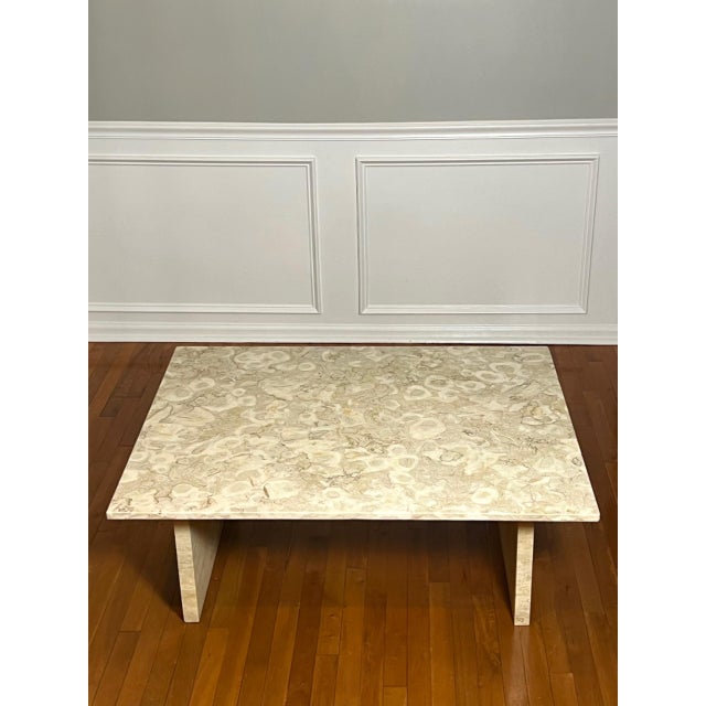 1990s Solid Marble and Chrome Rectangular Coffee Table in Cream For Sale - Image 5 of 15