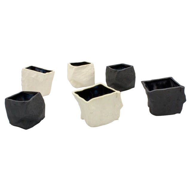Black and White Cups by Craig Barrow, Set of 6 For Sale