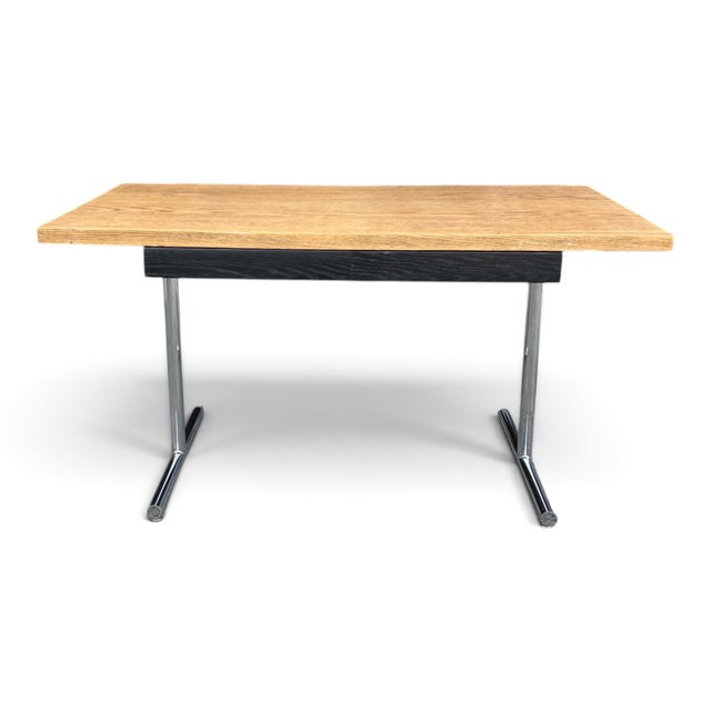 Mid-Century Modern Vintage Mid-Century Modern Oak Writing Desk With Black Drawers & Chrome Base For Sale - Image 3 of 15