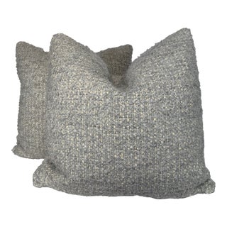 Holly Hunt "Cardigan" in Silver/Blue 22" Pillows-a Pair For Sale