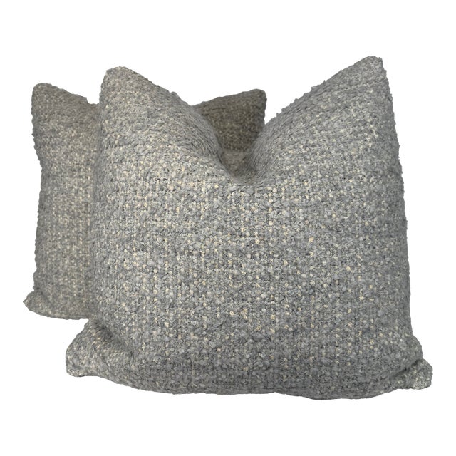 Holly Hunt "Cardigan" in Silver/Blue 22" Pillows-a Pair For Sale
