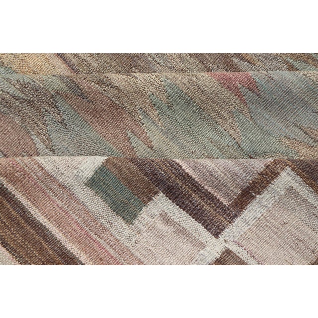 Vintage Turkish Kars Kilim in Soft Taupe, Sage Green, Sand, and Warm Cocoa For Sale - Image 14 of 15