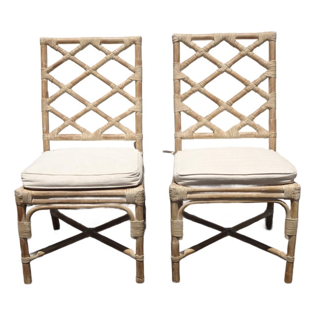 Pair of Vintage Chippendale Bamboo Rattan Side Chairs For Sale