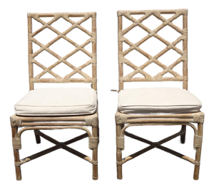 Pair of Vintage Chippendale Bamboo Rattan Side Chairs