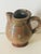 Antique Folk Art glazed ceramic cream jar or pitcher, 3,5” high, polychrome ceramic,