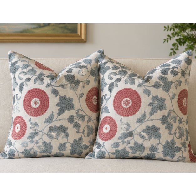 Lee Jofa Eldora Sky/Brick Designer Pillows – A 22" Pair For Sale - Image 4 of 5