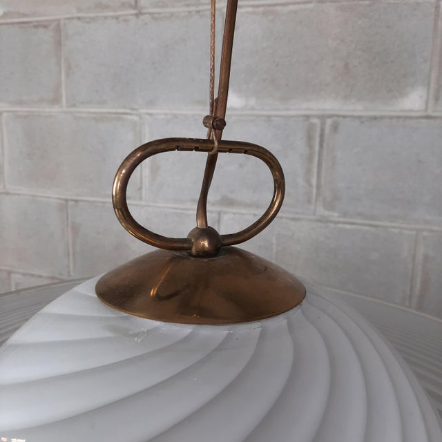 Gold Modern White Swirl Spiral Murano Glass Pendant, 1960s For Sale - Image 8 of 15