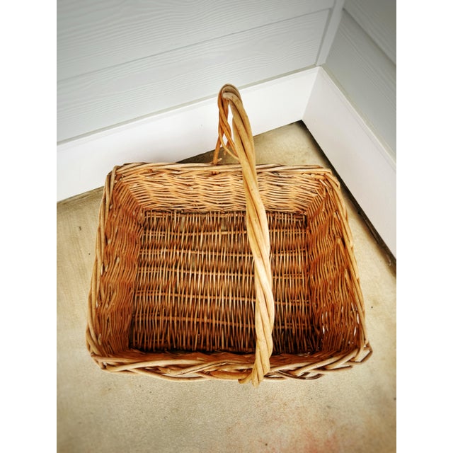Rustic Large Vintage Handwoven Willow Gathering Basket For Sale - Image 3 of 10