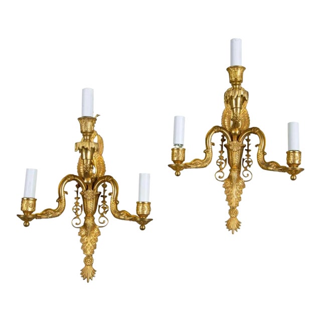 1930’s French Empire Three Light Sconces - a Pair For Sale