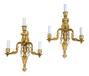 1930’s French Empire Three Light Sconces - a Pair