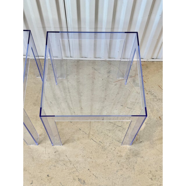 Plastic Blue Parsons Style Acrylic Side Tables by Kartell-a Pair For Sale - Image 7 of 10