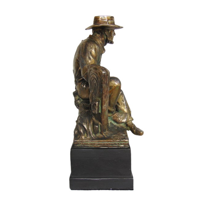Figurative Antique Resting Farmer Sculpture on Base 16.5"h X 8"w For Sale - Image 3 of 10