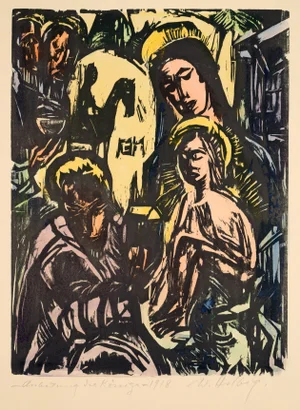 Walter Helbig, Adoration of the Magi, 1918, Hand-Colored Linocut