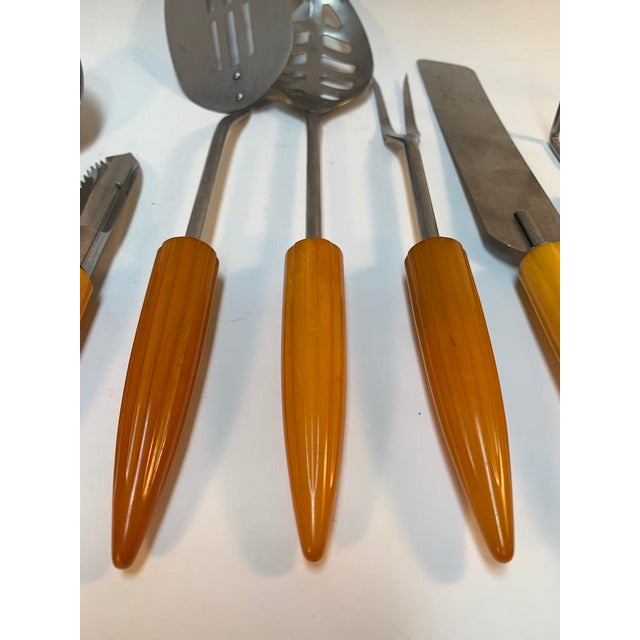 Vintage Androck Art Deco Bakelite Butterscotch Handle Utensils 9