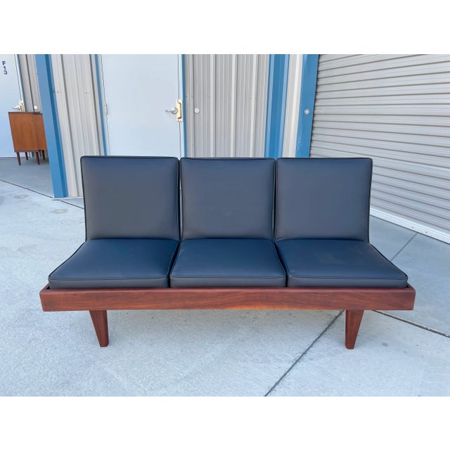 Mid-Century Modern 1960s Mid Century Walnut & Vinyl Sofa For Sale - Image 3 of 10