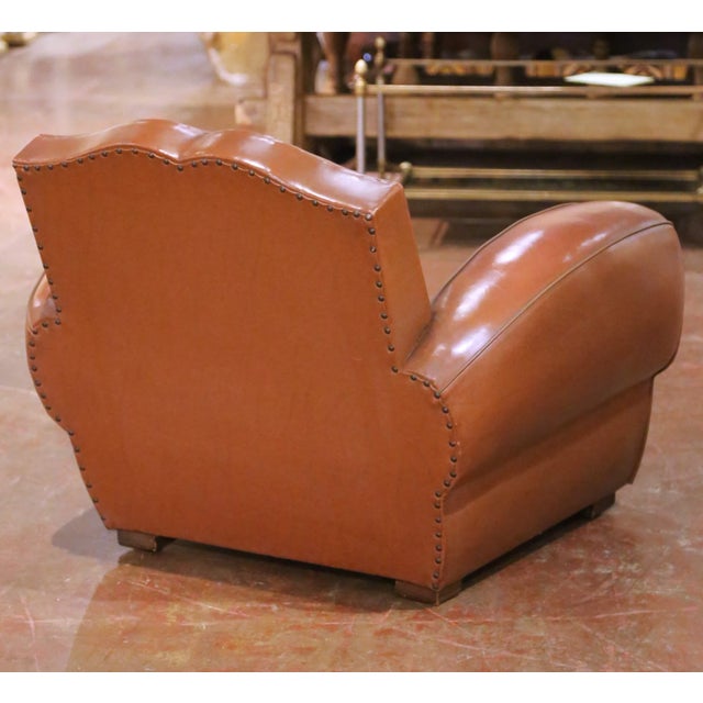 Animal Skin Mid-Century French Art Deco Style Club Chair in Brown Bonded Leather For Sale - Image 7 of 8