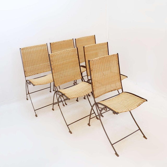 Mid-Century French Folding Chairs in Wicker and Iron, 1960s, Set of 6 For Sale - Image 17 of 17