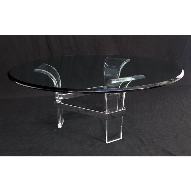 Metal Mid Century Modern Lucite Base 40" Glass Top Round Coffee Table For Sale - Image 7 of 11