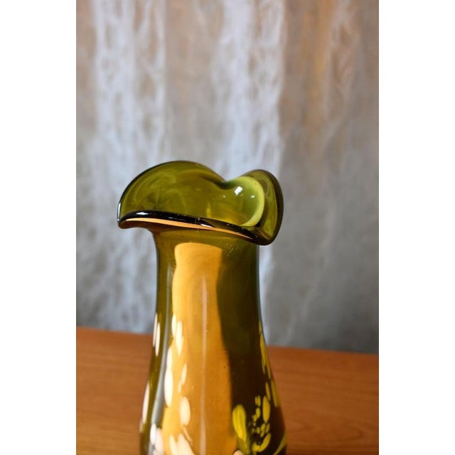 Glass Free-Form Olive Green Art Glass Vase by Gyula Budveszel, Hungary, 1990s For Sale - Image 7 of 9