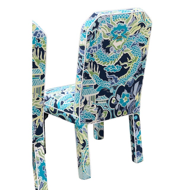 Pair MCM CasaBique Ming Armchairs in Thibaut “Imperial Dragon” For Sale - Image 10 of 18