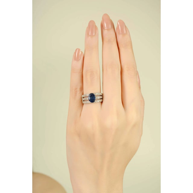 Not Yet Made - Made To Order 18k Gold Art Deco Solitaire Blue Sapphire & Diamond Cocktail Band Ring Size 6.5 For Sale - Image 5 of 12