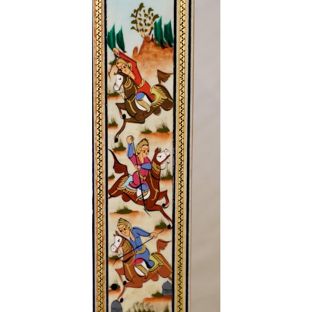 Hand-Painted Polo Scene Mirror, Turquoise Persian Miniature Style Frame For Sale - Image 4 of 4