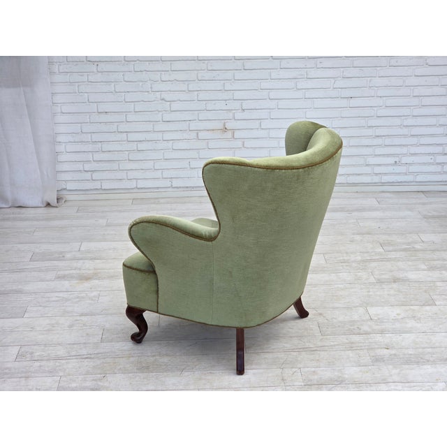 Scandinavian Armchair in Green Furniture Velour and Oak Wood Legs, 1960s For Sale - Image 10 of 18
