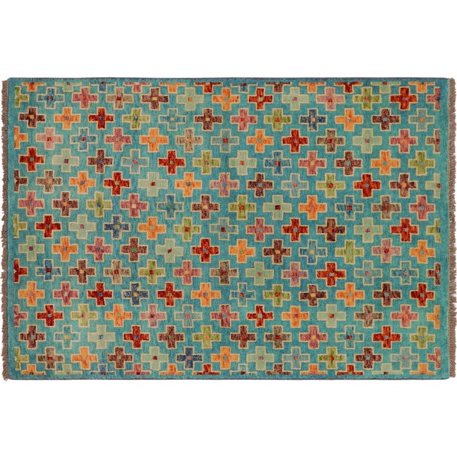 Boho Chic Balochi Blue/Rust Wool Rug - 3'4''x4'11'' For Sale - Image 10 of 11