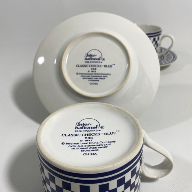1994 Classic Checks Checkerboard Blue Coffee/Tea Cups Set of 2 For Sale - Image 12 of 13